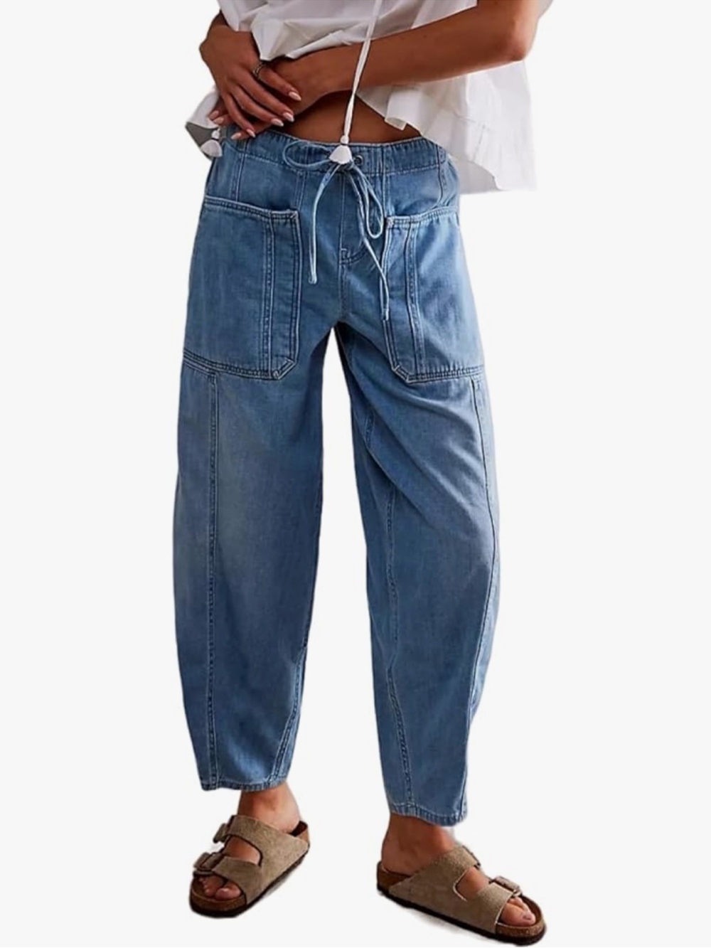 Women's Draw String Cropped Barrel Jeans